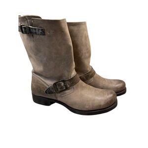 Frye Women Veronica Slouchy Boots Distressed Leather Mid Calf Buckle Moto 9.5